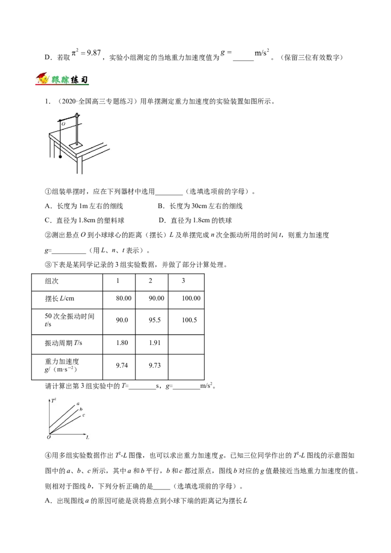 解密20选修实验（原卷版）-高频考点解密2021年高考物理二轮复习讲义+分层训练_04高考物理_新高考复习资料_2021年新高考资料_高频考点解密2021年高考物理二轮复习讲义+分层训练