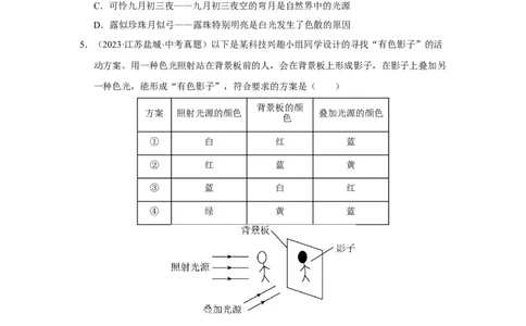 第二章光现象单元测试&middot;专项卷（原卷版）_8上-初中物理苏科版(4)_05单元测试+期中期末（齐全）_单元测试（第1套）