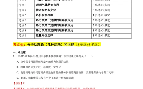 考点巩固卷77热学相关概念和定律的理解与应用（分子动理论、理想气体、物态变化、热力学三大定律）（解析版）_04高考物理_新高考复习资料_2024新高考复习资料_一轮复习资料