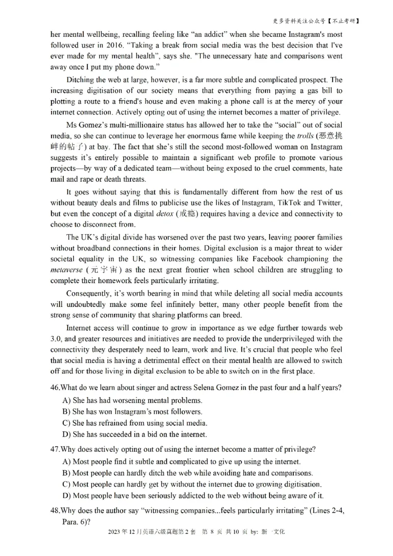 2023.12六级真题第2套可复制可检索，打印首选_英语四六级保存避免失效_最新更新，视频都在这_2026，6月六级速转存易和谐_1、2025年6月六级_13.2026六级英语刘晓燕-保命班