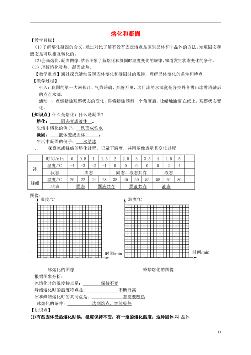 苏科初中物理八上《2.3熔化和凝固》word教案(3)_8上-初中物理苏科版(4)_赠送：旧版资料（和新版好多一样，仍具有很大参考价值）_02教案