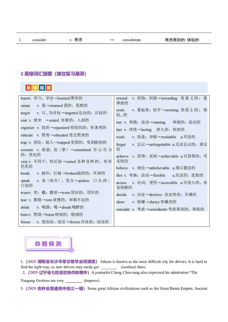 词汇知识专题05语法填空词形转换高频词汇（2）（讲义）（原卷版）_2025年新高考资料_二轮复习_01高考语文等多个文件_上好课2025年高考英语二轮复习讲练测（新高考通用）