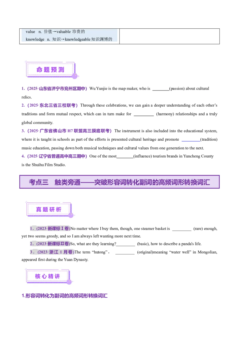 词汇知识专题05语法填空词形转换高频词汇（2）（讲义）（原卷版）_2025年新高考资料_二轮复习_01高考语文等多个文件_上好课2025年高考英语二轮复习讲练测（新高考通用）