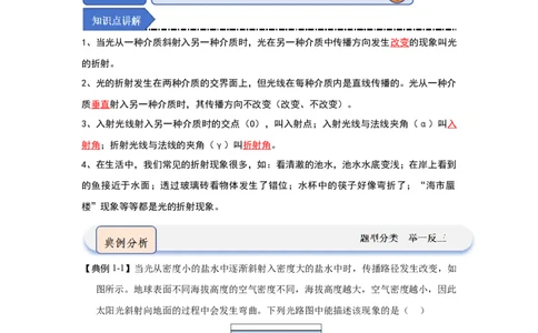 3.1光的折射（知识解读）（解析版）_8上-初中物理苏科版(4)_03讲义