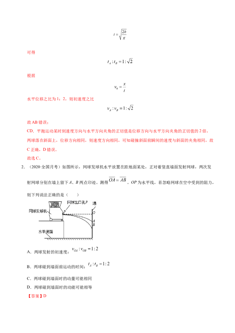 解密04曲线运动（解析版）-高频考点解密2021年高考物理二轮复习讲义+分层训练_04高考物理_新高考复习资料_2021年新高考资料_高频考点解密2021年高考物理二轮复习讲义+分层训练
