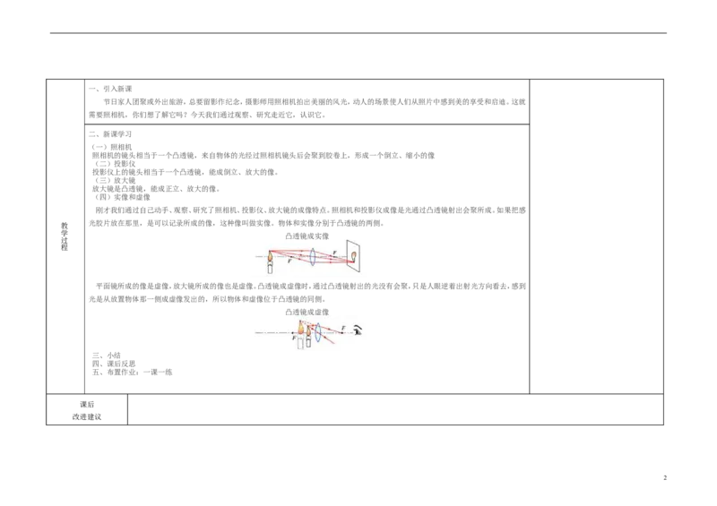 苏科初中物理八上《4.2透镜》word教案(10)_8上-初中物理苏科版(4)_赠送：旧版资料（和新版好多一样，仍具有很大参考价值）_02教案