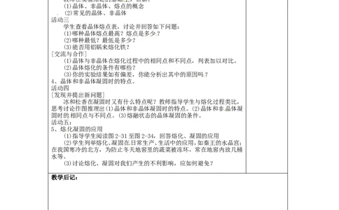 苏科初中物理八上《2.3熔化和凝固》word教案(7)_8上-初中物理苏科版(4)_赠送：旧版资料（和新版好多一样，仍具有很大参考价值）_02教案