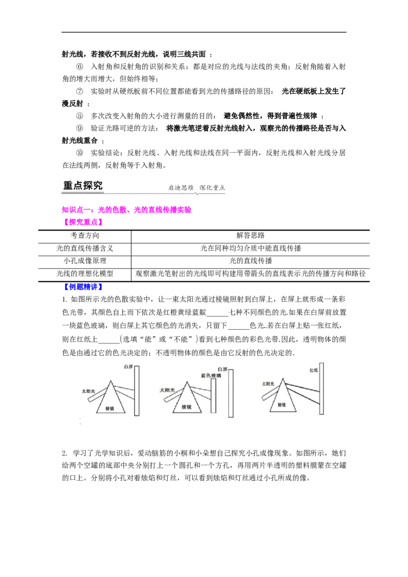 3.6光现象实验专题(原卷版)_8上-初中物理苏科版(4)_赠送：旧版资料（和新版好多一样，仍具有很大参考价值）_03讲义_3.6光现象实验专题