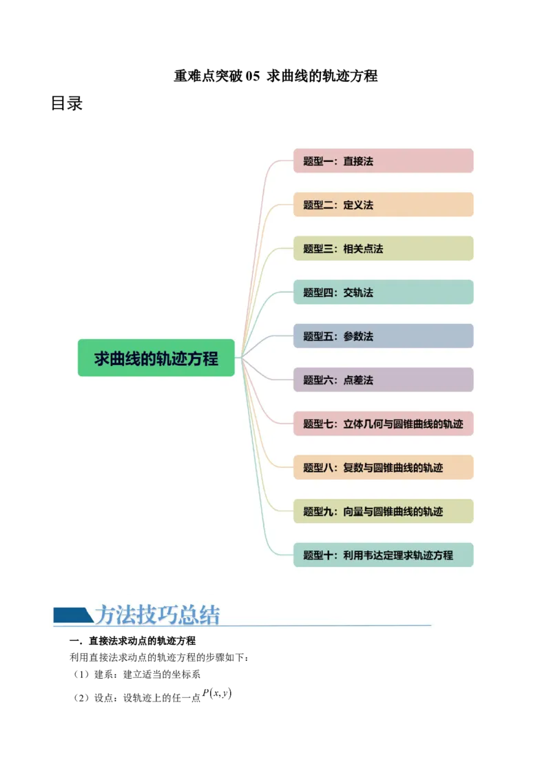 重难点突破05求曲线的轨迹方程（十大题型）（原卷版）_02高考数学_新高考复习资料_2024年新高考资料_一轮复习资料_完2024年高考数学一轮复习讲练测(课件+讲义+练习)（新高考）