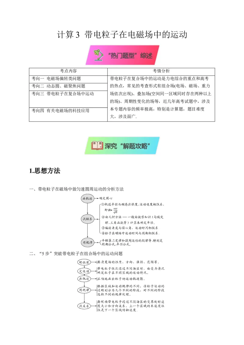 计算3带电粒子在电磁场中的运动（原卷版）_04高考物理_2025年新高考资料_二轮复习_模型与方法2025届高考物理二轮复习热点题型归类340322924