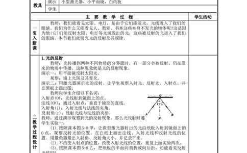 苏科初中物理八上《3.5光的反射》word教案(11)_8上-初中物理苏科版(4)_赠送：旧版资料（和新版好多一样，仍具有很大参考价值）_02教案