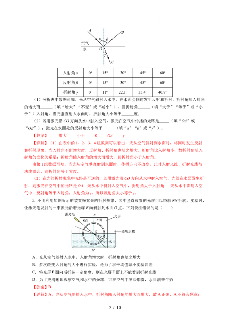 3.1光的折射（分层作业）（解析版）_8上-初中物理苏科版(4)_01课件+练习（齐全）_练习_3.1光的折射（分层作业）-上好课八年级物理上册同步高效课堂（苏科版2024）