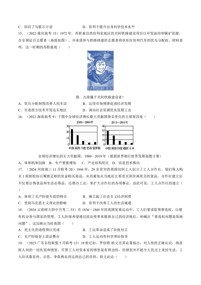 重难点14社会主义道路的兴起与发展（原卷版）_07高考历史_2024年新高考资料_3.2024专项复习_2024年高考历史热点&middot;重点&middot;难点专练（新高考专用）