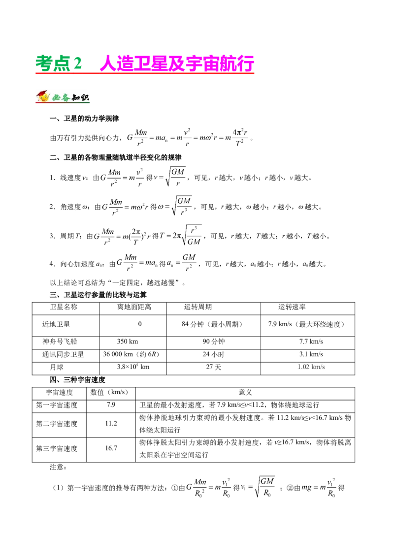 解密05万有引力与航天（原卷版）-高频考点解密2021年高考物理二轮复习讲义+分层训练_04高考物理_新高考复习资料_2021年新高考资料