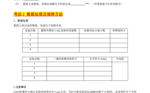 考点58实验十二油膜法估算分子的直径-（核心考点精讲+分层精练）原卷版_04高考物理_新高考复习资料_2024新高考复习资料_一轮复习资料