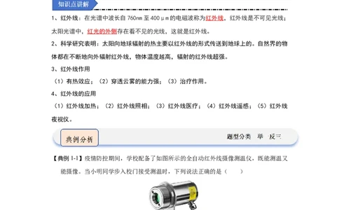 3.5人眼看不见的光（知识解读）（原卷版）_8上-初中物理苏科版(4)_03讲义