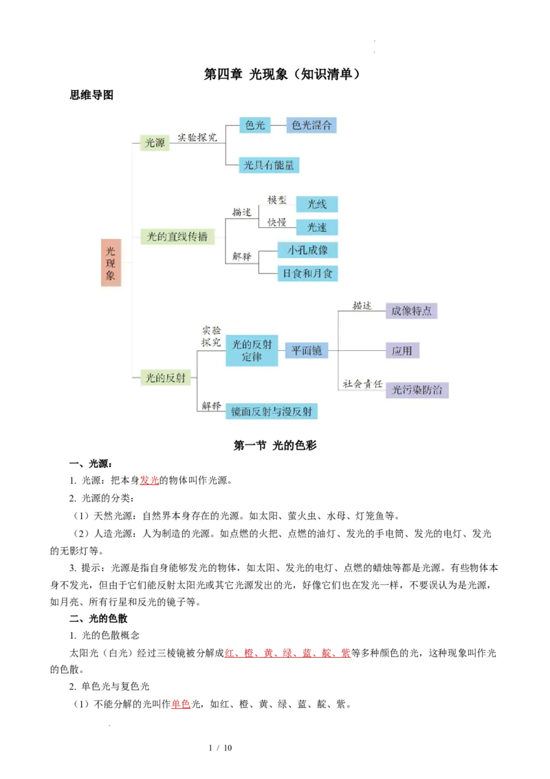 第二章光现象（单元知识清单）教师版_8上-初中物理苏科版(4)_06知识清单（齐全）_第2套_第2章光现象（单元知识清单）-上好课八年级物理上册同步高效课堂（苏科版2024）
