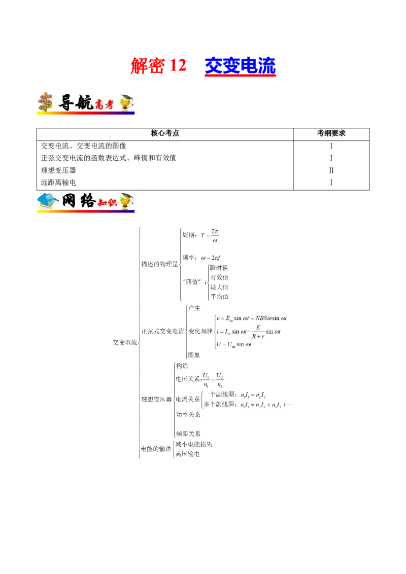 解密12交变电流（原卷版）-高频考点解密2021年高考物理二轮复习讲义+分层训练_04高考物理_新高考复习资料_2021年新高考资料_高频考点解密2021年高考物理二轮复习讲义+分层训练