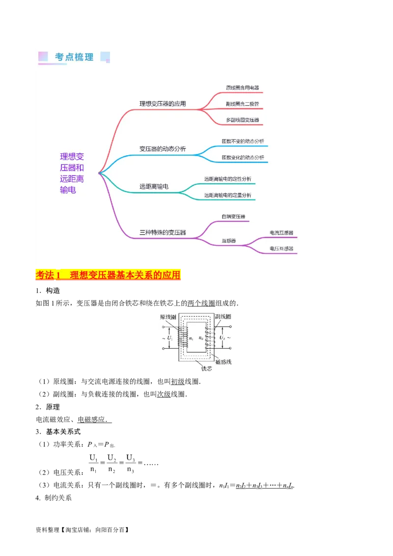 考点54理想变压器和远距离输电（核心考点精讲+分层精练)解析版_04高考物理_新高考复习资料_2024新高考复习资料_一轮复习资料_完备战2024年高考物理一轮复习考点帮（新高考专用）