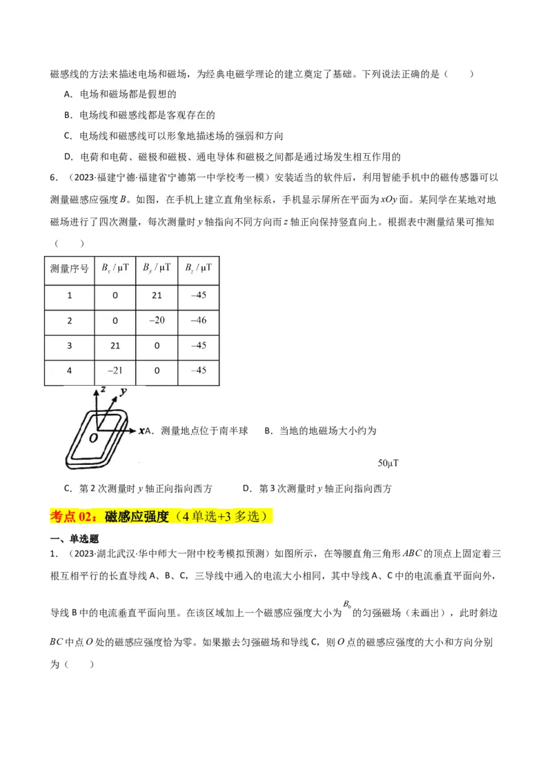考点巩固卷65磁场的基本概念和规律的理解和应用（原卷版）_04高考物理_新高考复习资料_2024新高考复习资料_一轮复习资料_完2024年高考物理一轮复习考点通关卷（新高考通用）
