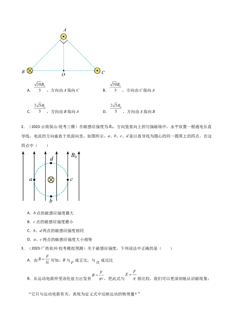 考点巩固卷65磁场的基本概念和规律的理解和应用（原卷版）_04高考物理_新高考复习资料_2024新高考复习资料_一轮复习资料_完2024年高考物理一轮复习考点通关卷（新高考通用）