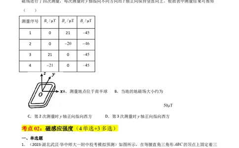 考点巩固卷65磁场的基本概念和规律的理解和应用（原卷版）_04高考物理_新高考复习资料_2024新高考复习资料_一轮复习资料_完2024年高考物理一轮复习考点通关卷（新高考通用）
