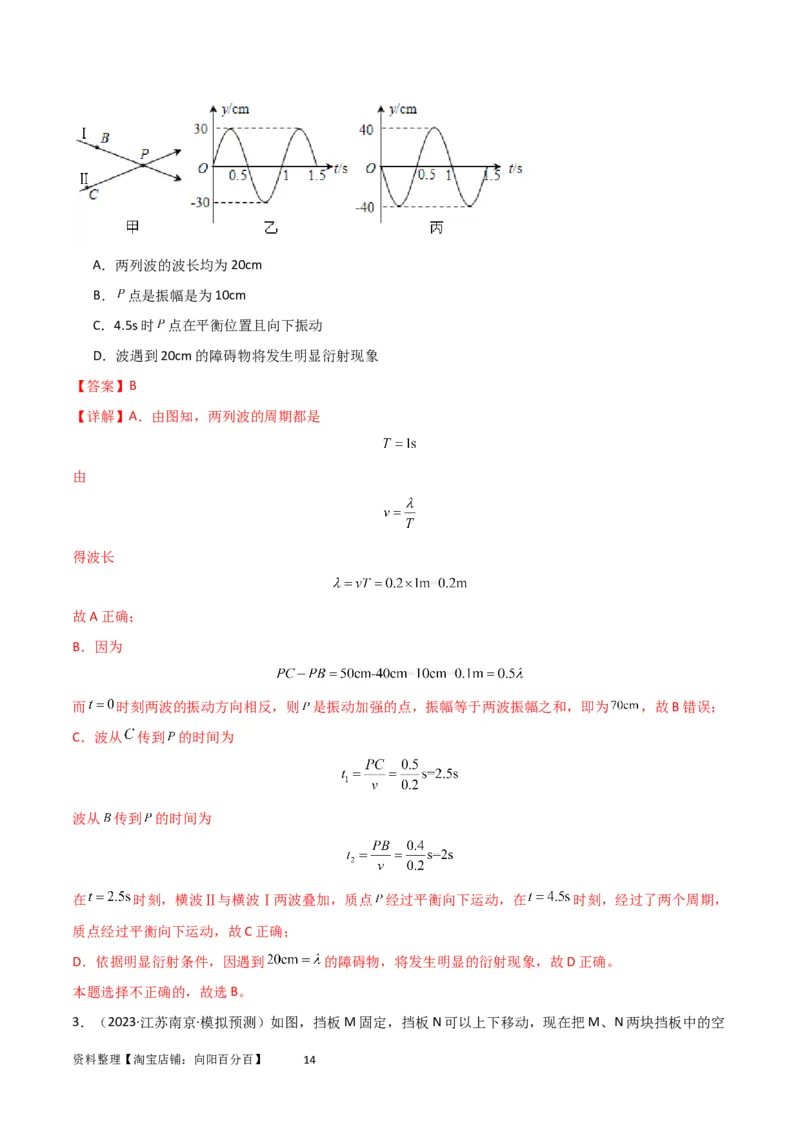 考点巩固卷50波的干涉和衍射（解析版）_04高考物理_新高考复习资料_2024新高考复习资料_一轮复习资料_完2024年高考物理一轮复习考点通关卷（新高考通用）_考点巩固卷_力学部分