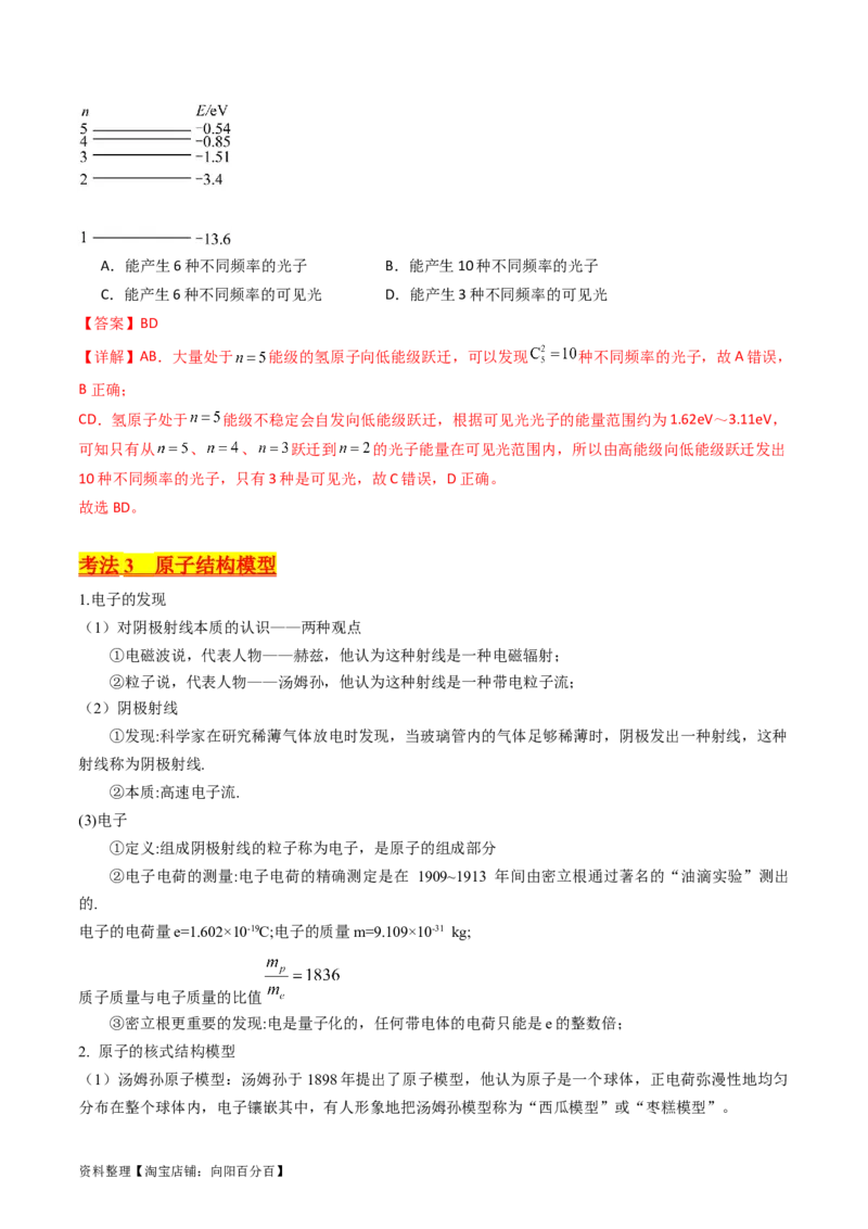 考点65原子核式结构模型波尔原子模型（解析版）_04高考物理_新高考复习资料_2024新高考复习资料_一轮复习资料_完备战2024年高考物理一轮复习考点帮（新高考专用）