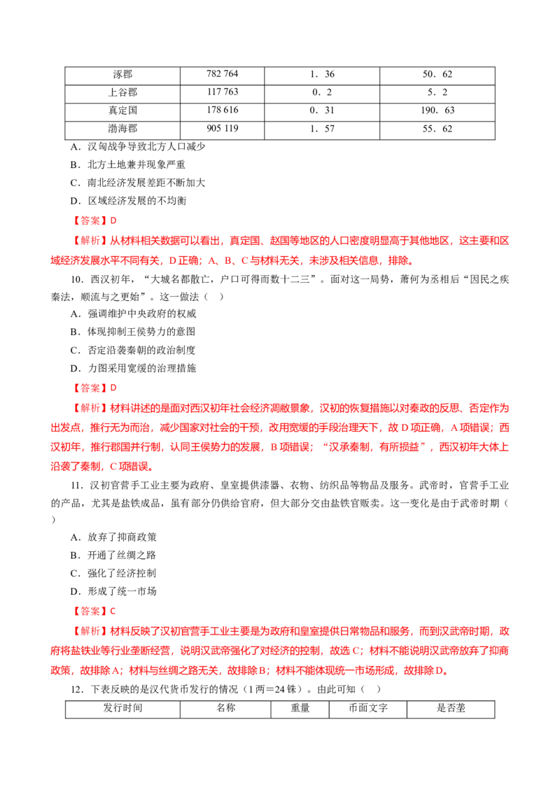 课时02秦汉时期统一多民族封建国家的建立和巩固-2022年高考历史一轮复习小题多维练（新高考版）（解析版）_07高考历史_新高考复习资料_2022年新高考复习资料