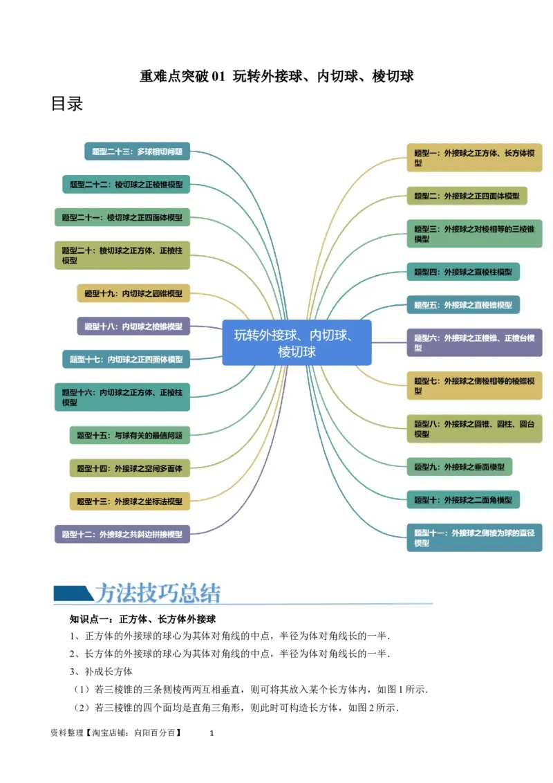 重难点突破01玩转外接球、内切球、棱切球（二十三大题型）（教师版）_02高考数学_新高考复习资料_2024年新高考资料_一轮复习资料_第七章立体几何与空间向量