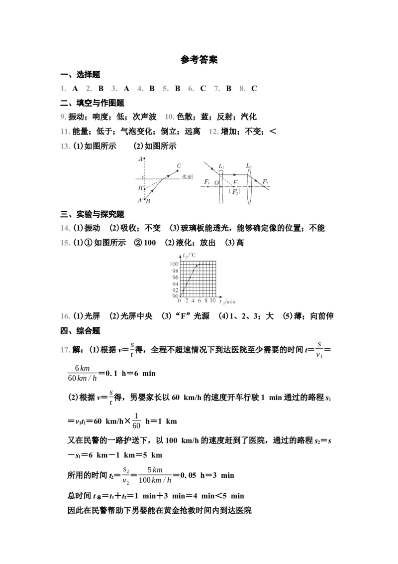 期末综合素质评价（2）（有答案）2024-2025学年八年级物理上册苏科版（2024）_8上-初中物理苏科版(4)_05单元测试+期中期末（齐全）_单元测试+期中期末