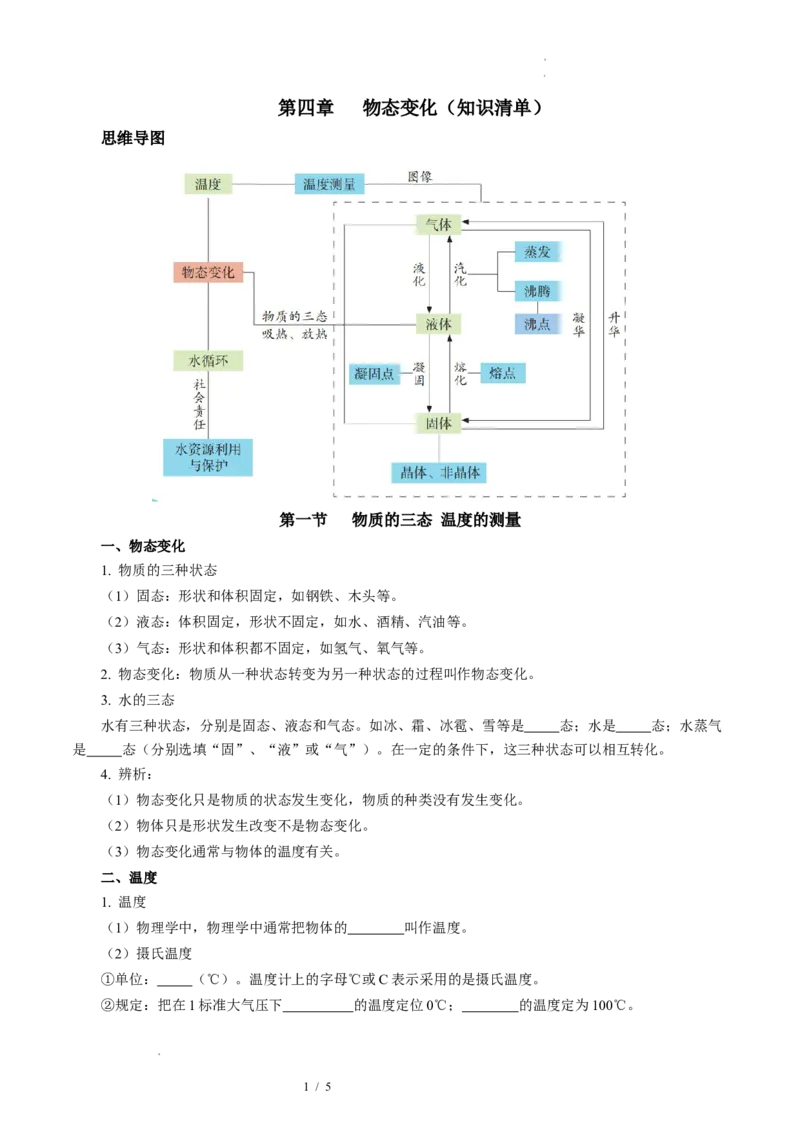 第四章物态变化（知识清单）学生版_8上-初中物理苏科版(4)_06知识清单（齐全）_第2套_第4章物态变化（单元知识清单）-上好课八年级物理上册同步高效课堂（苏科版2024）