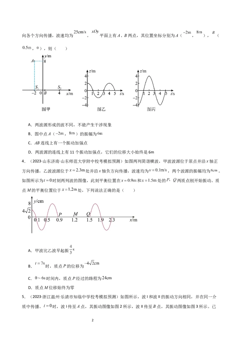 考点巩固卷50波的干涉和衍射（原卷版）_04高考物理_新高考复习资料_2024新高考复习资料_一轮复习资料_完2024年高考物理一轮复习考点通关卷（新高考通用）_考点巩固卷_力学部分