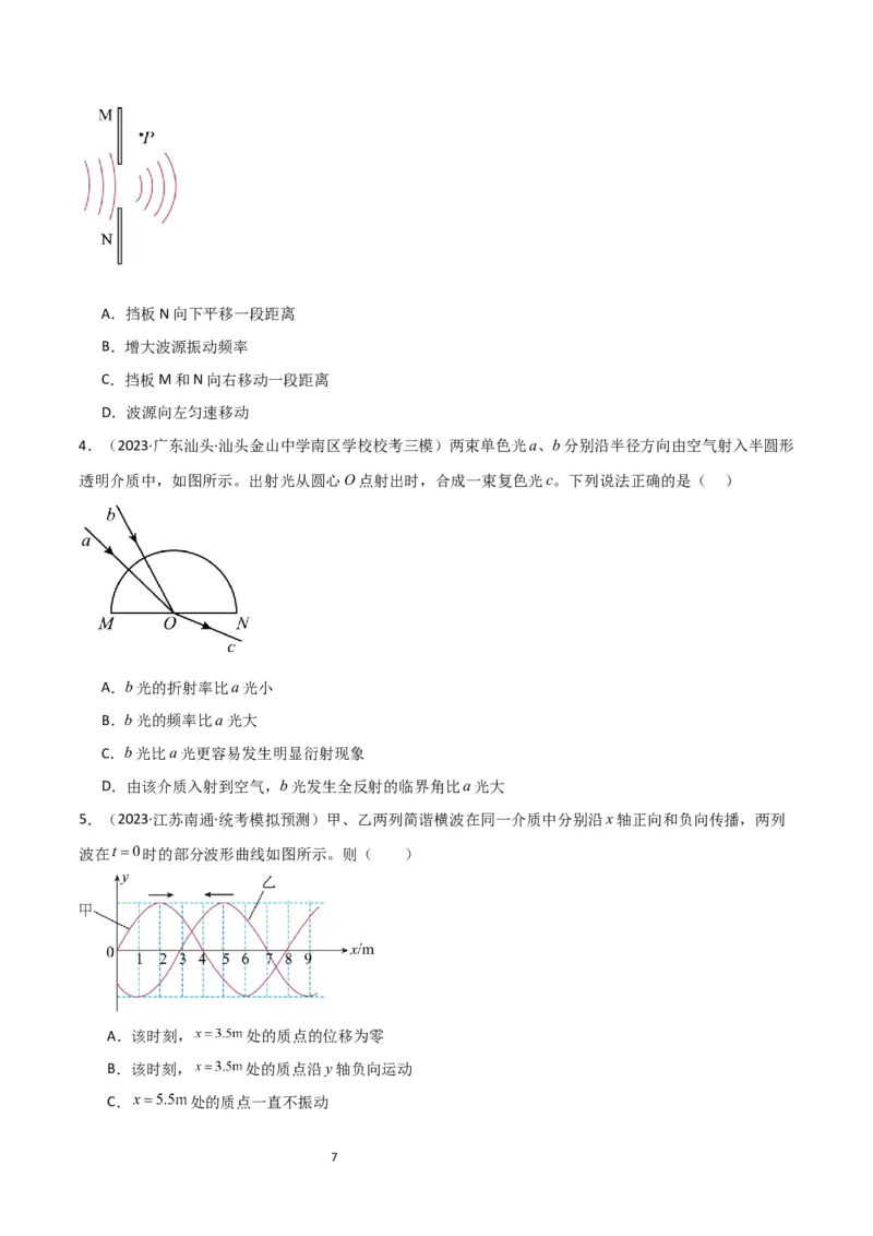 考点巩固卷50波的干涉和衍射（原卷版）_04高考物理_新高考复习资料_2024新高考复习资料_一轮复习资料_完2024年高考物理一轮复习考点通关卷（新高考通用）_考点巩固卷_力学部分