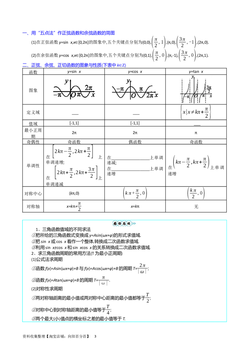 专题12三角函数图象与性质（学生版）_通用版（老高考）复习资料_2024年复习资料_完备战2024年高考数学一轮复习考点帮（全国通用）_核心考点讲练