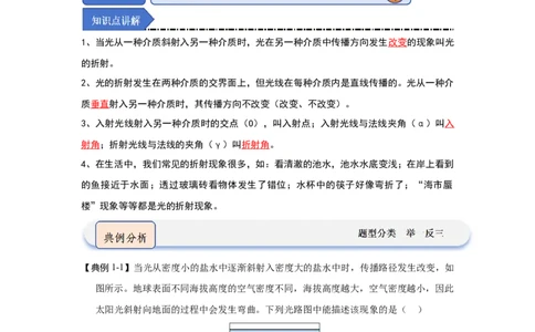 3.1光的折射（知识解读）（原卷版）_8上-初中物理苏科版(4)_03讲义