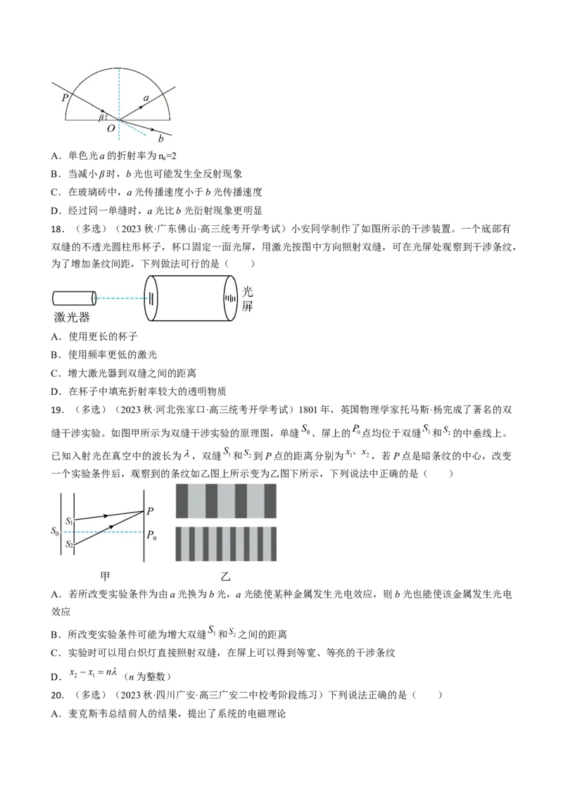考点65光的干涉、衍射和偏振（原卷版）_04高考物理_通用版（老高考）复习资料_2024年复习资料_完备战2024年高考物理一轮复习考点帮（全国通用）