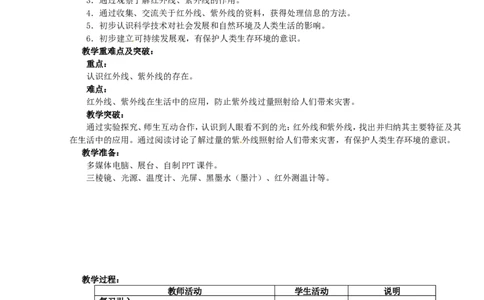 苏科初中物理八上《3.2人眼看不见的光》word教案(4)_8上-初中物理苏科版(4)_赠送：旧版资料（和新版好多一样，仍具有很大参考价值）_02教案