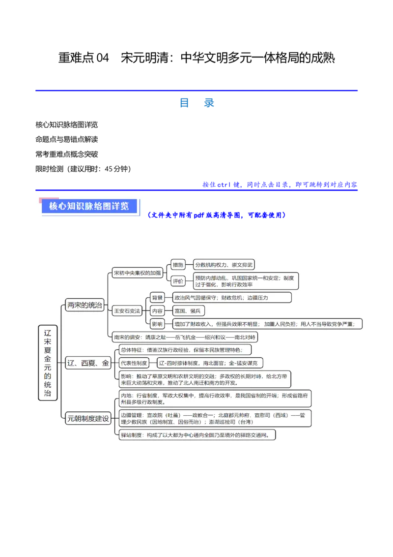 重难点04宋元明清：中华文明多元一体格局的成熟（解析版）_07高考历史_2024年新高考资料_3.2024专项复习_2024年高考历史热点&middot;重点&middot;难点专练（新高考专用）