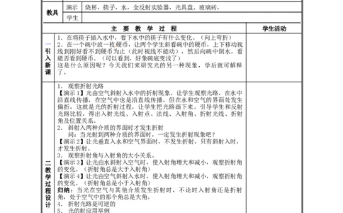 苏科初中物理八上《4.1光的折射》word教案(15)_8上-初中物理苏科版(4)_赠送：旧版资料（和新版好多一样，仍具有很大参考价值）_02教案