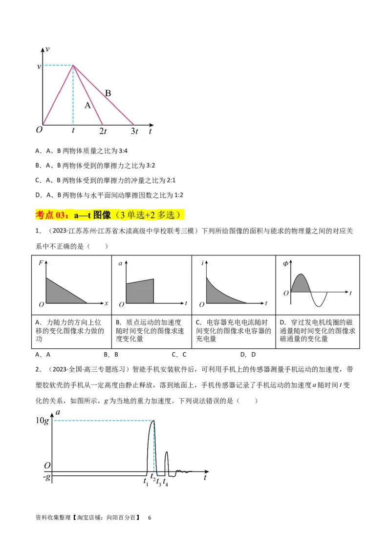 考点巩固卷02图像问题（原卷版）_04高考物理_新高考复习资料_2024新高考复习资料_一轮复习资料_完2024年高考物理一轮复习考点通关卷（新高考通用）_考点巩固卷_力学部分_1直线运动