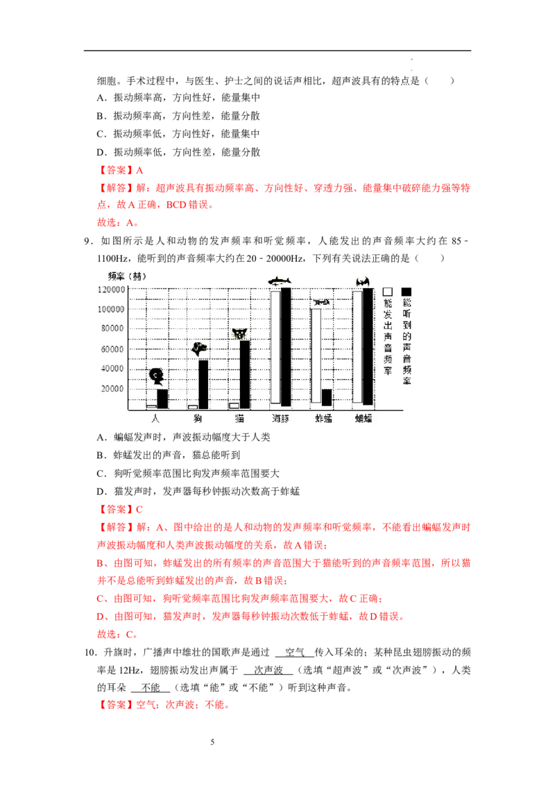 1.4人耳听不到的声音（专题训练）五大题型（解析版）_8上-初中物理苏科版(4)_03讲义