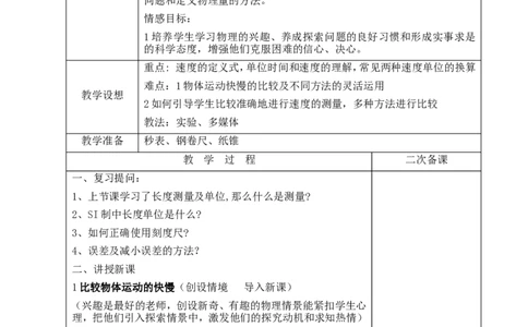 苏科初中物理八上《5.2速度》word教案(7)_8上-初中物理苏科版(4)_赠送：旧版资料（和新版好多一样，仍具有很大参考价值）_02教案