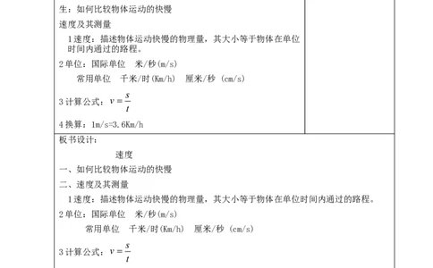苏科初中物理八上《5.2速度》word教案(7)_8上-初中物理苏科版(4)_赠送：旧版资料（和新版好多一样，仍具有很大参考价值）_02教案
