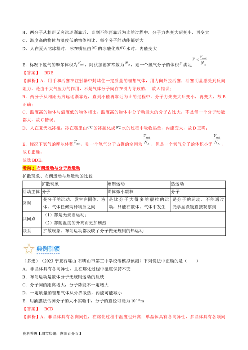 考点57分子动理论固体和液体（解析版）_04高考物理_通用版（老高考）复习资料_2024年复习资料_完备战2024年高考物理一轮复习考点帮（全国通用）_答案解析版