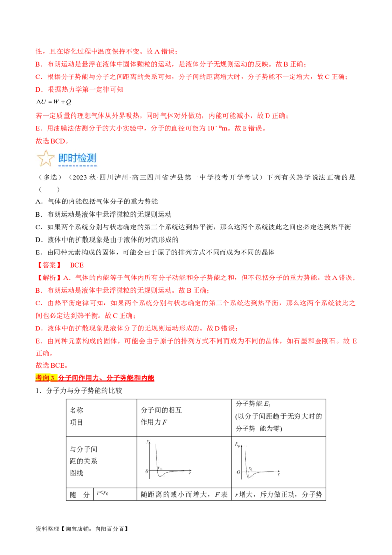 考点57分子动理论固体和液体（解析版）_04高考物理_通用版（老高考）复习资料_2024年复习资料_完备战2024年高考物理一轮复习考点帮（全国通用）_答案解析版