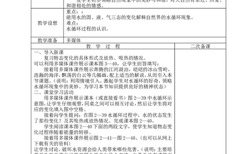 苏科初中物理八上《2.5水循环》word教案(4)_8上-初中物理苏科版(4)_赠送：旧版资料（和新版好多一样，仍具有很大参考价值）_02教案