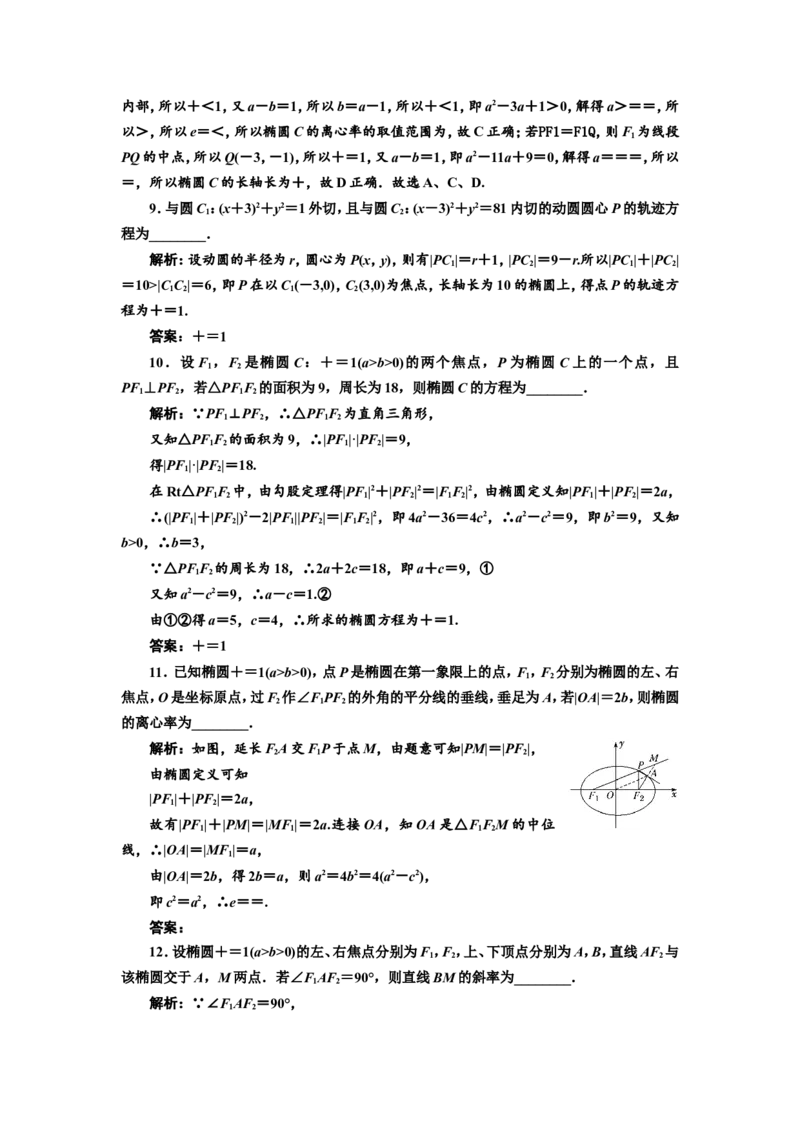 课时跟踪检测（四十四）椭圆作业_02高考数学_新高考复习资料_2022年新高考资料_2022届一轮复习讲练结合_第八章解析几何_第四节椭圆