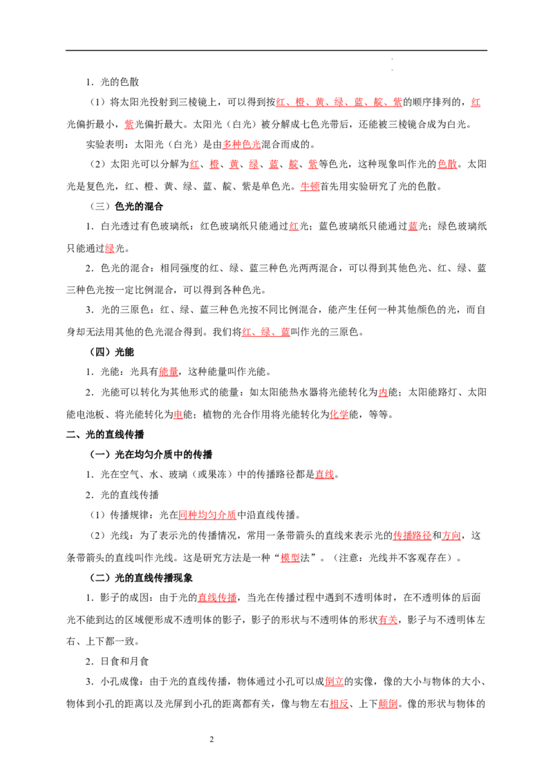 第二章光现象速记清单（解析版）_8上-初中物理苏科版(4)_06知识清单（齐全）_第1套_第2章+光现象速记清单-新教材2024-2025学年八年级物理上册单元速记&middot;巧练（苏科版2024）