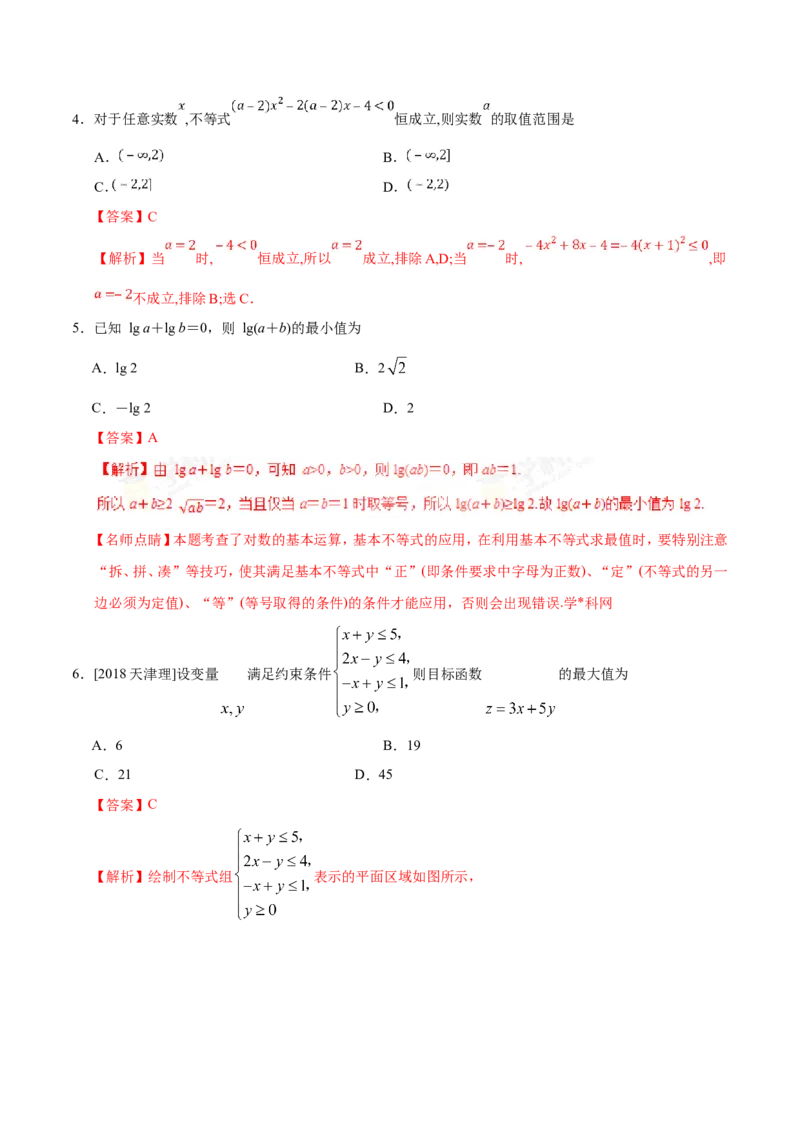 专题07不等式-备战2019年高考数学（理）之纠错笔记系列（解析版）_新高考复习资料_2022年新高考资料_2022年一轮复习各版本_1.新高考2022年高考数学一轮复习